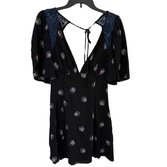 Free People Mockingbird Mesh Inset Deep V-neck Mini Dress Women's Size 2 - Picture 2 of 9